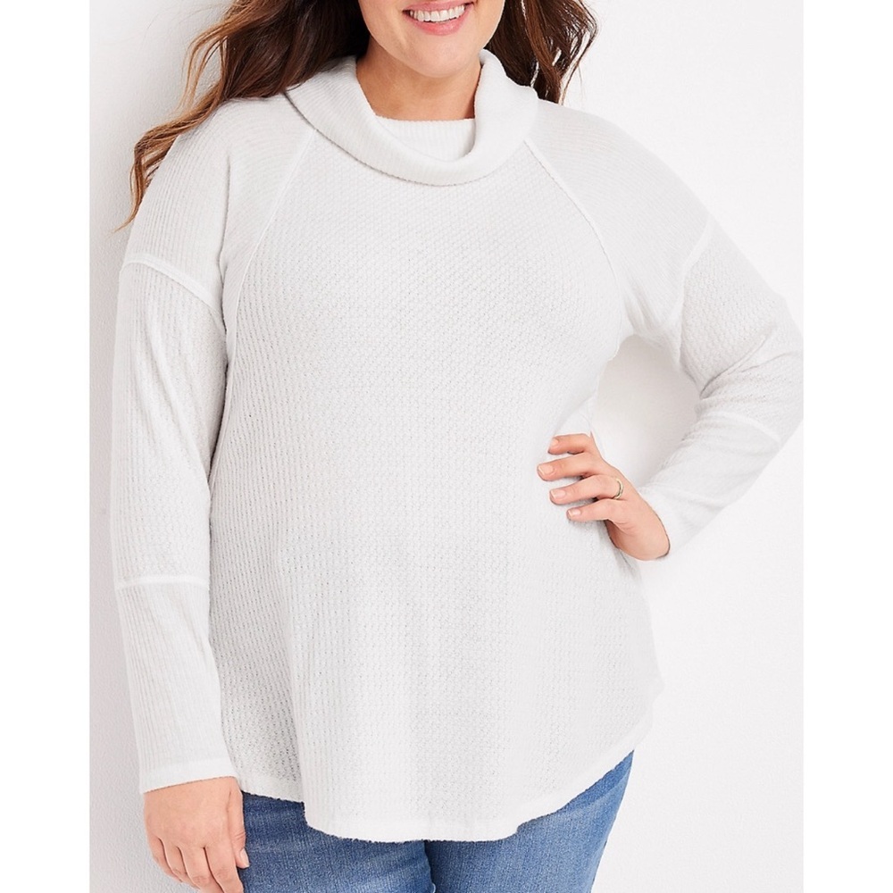 Maurices white Plus Size Wayside Solid Waffle Cowl Neck Top